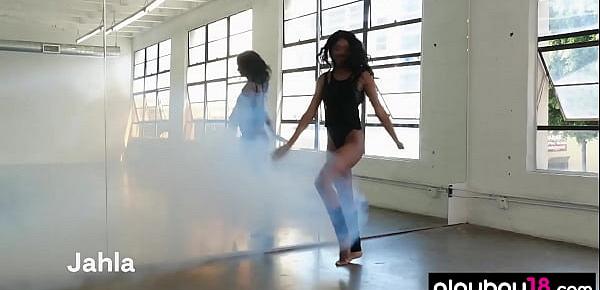  Skinny ebony ballerina Jahla Pope  stripping during her daily workout